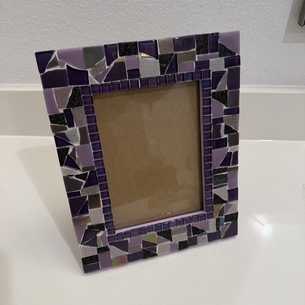 Green Street Mosaics Glass Picture Frame Purple Color Block 5x7 Photo Handmade